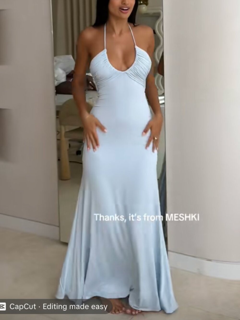 Meshki Maely Gathered Slinky Maxi Dress Medium Pale Blue